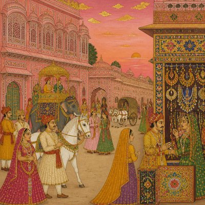 urban street with city activity — Jaipur Art Style