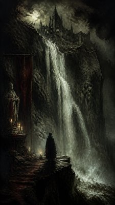 towering waterfall cascading down a cliff