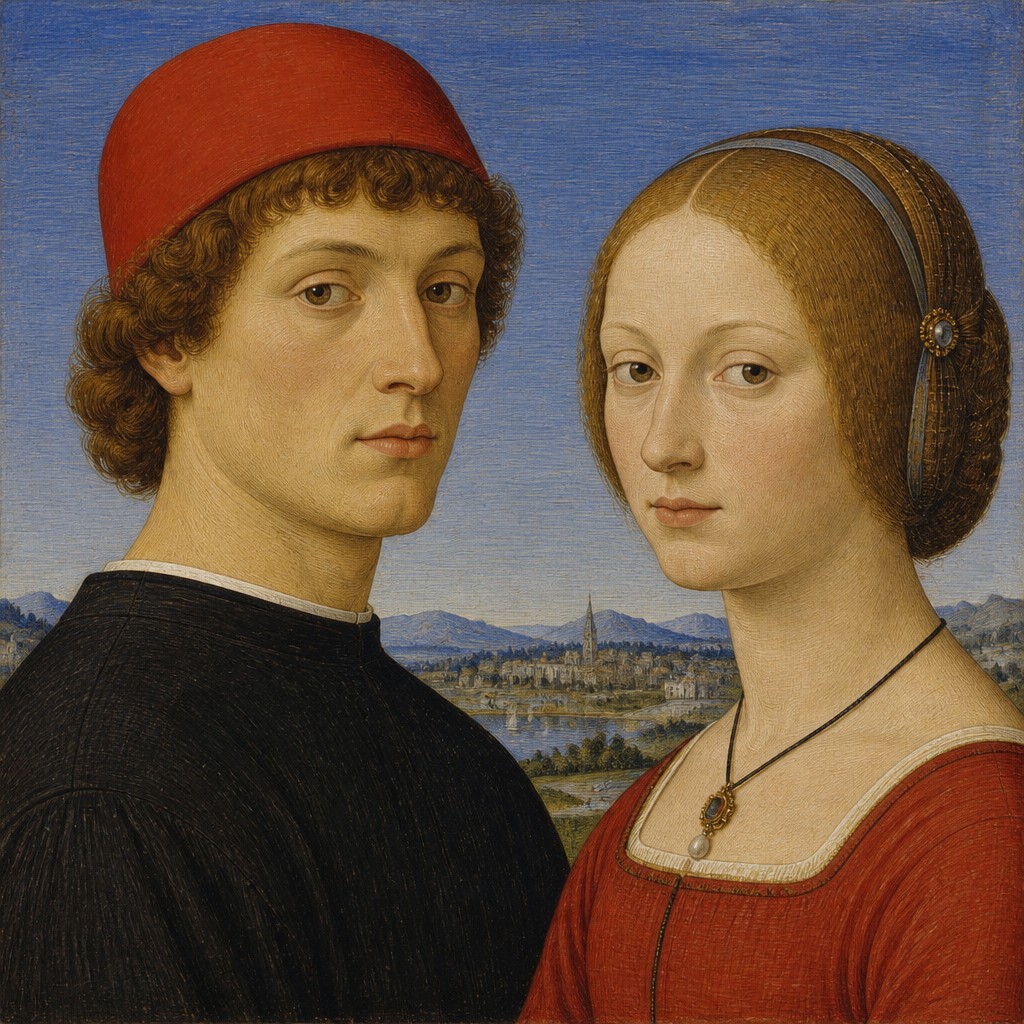 portrait of two people together — Egg Tempera Painting Style