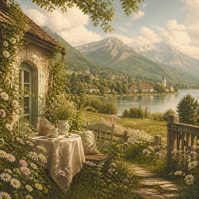 serene landscape with mountains and water