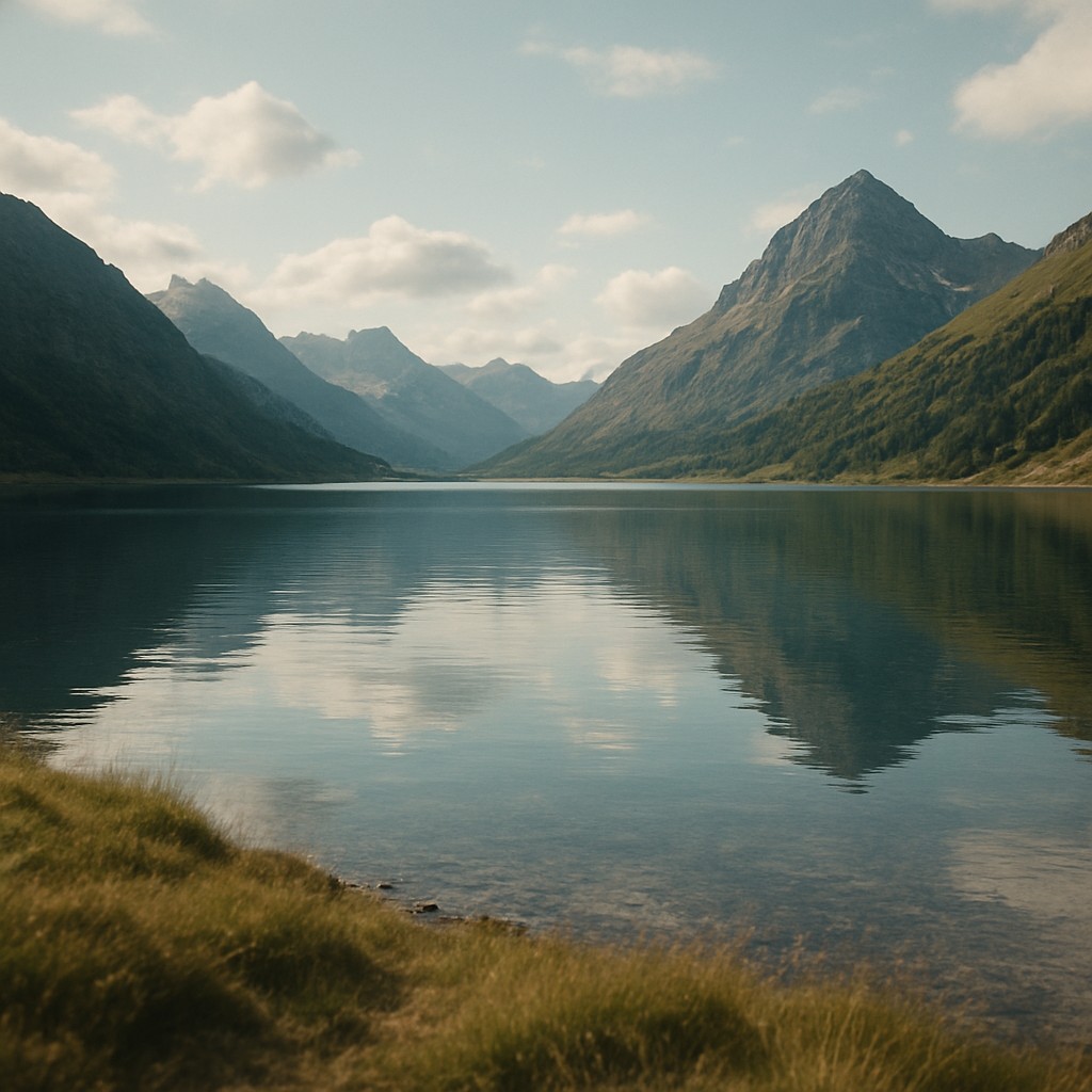 serene landscape with mountains and water