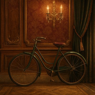 bicyle resting against a wall