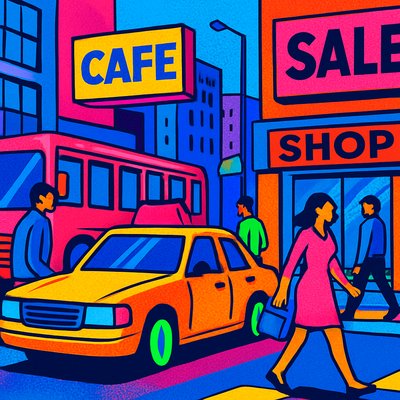 urban street with city activity