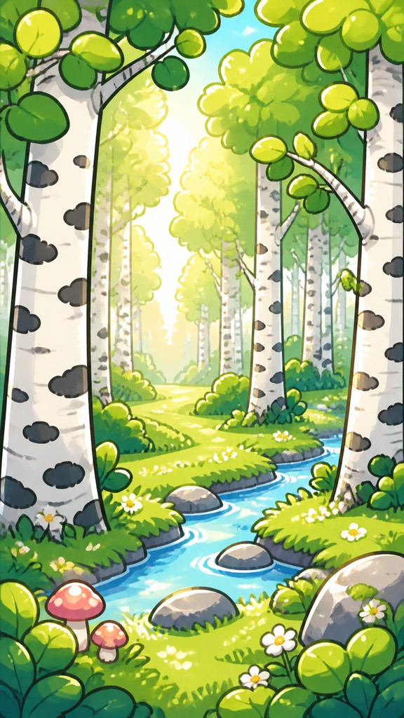 a serene birch forest in soft morning light, no people, no text