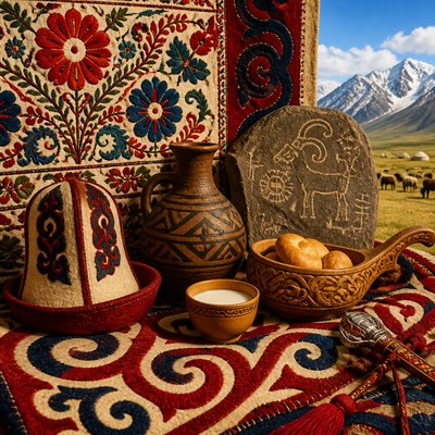 still life with everyday objects — Kyrgyz Art Style