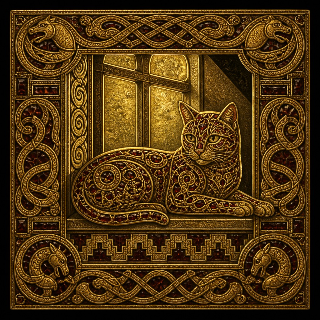 a cat lounging in a sunlit window — Anglo-Saxon Metalwork Art Style