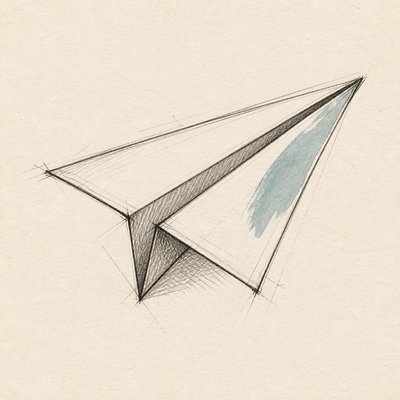 a paper plane, clean minimal composition on a plain background, no text
