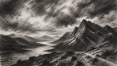 sweeping panoramic landscape with a dramatic sky