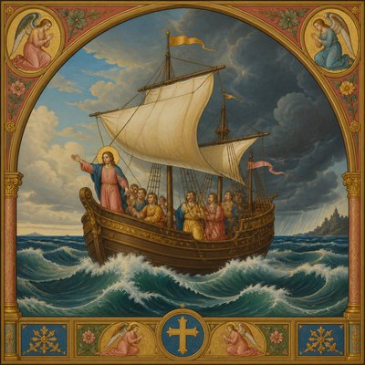 sailing ship on a stormy sea