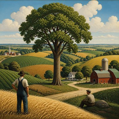 a tree in nature — American Regionalism Art Style