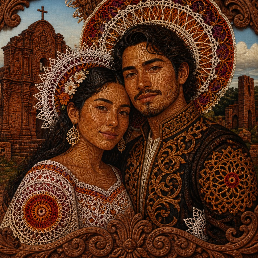 portrait of two people together — Paraguayan Art Style