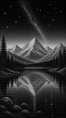 a tranquil mountain lake beneath a starry night sky, no people, no text