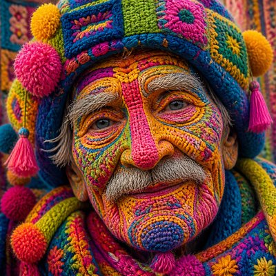 close-up portrait of an elderly person with expressive weathered features
