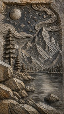 a tranquil mountain lake beneath a starry night sky, no people, no text