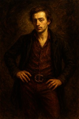 a painting of a man in a black jacket