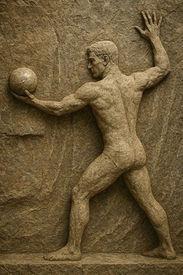 a statue of a man holding a ball