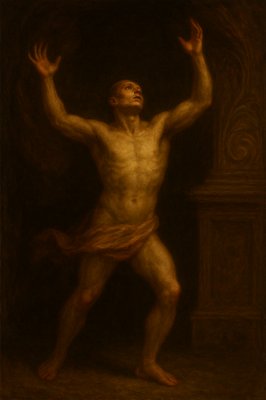 a painting of a man standing in a doorway