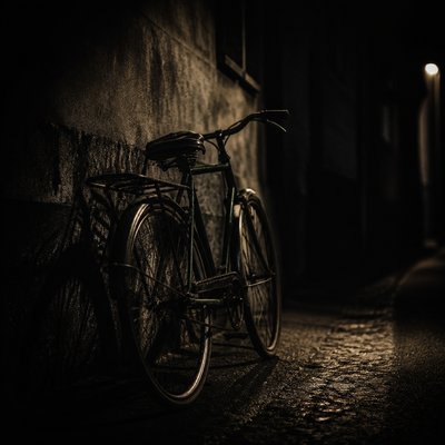 bicyle resting against a wall — Moody Portrait Photography Style