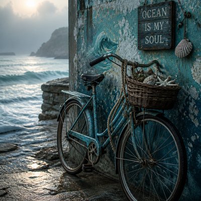 bicyle resting against a wall — Oceancore Aesthetic
