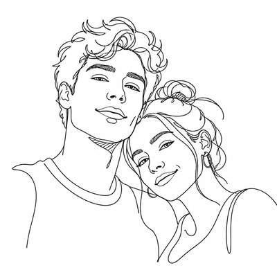 portrait of two people together — Line Art Style