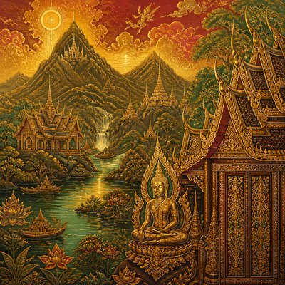 serene landscape with mountains and water