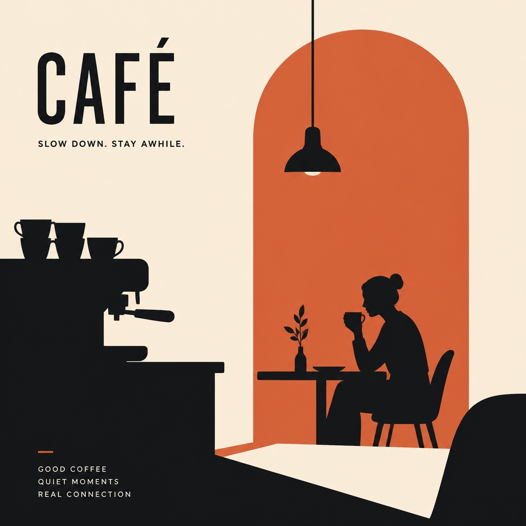 cozy cafe interior with warm lighting