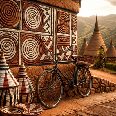 bicyle resting against a wall