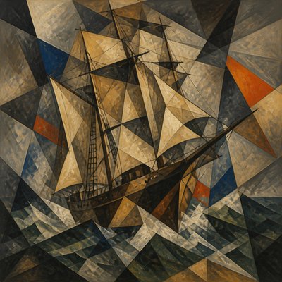 sailing ship on a stormy sea