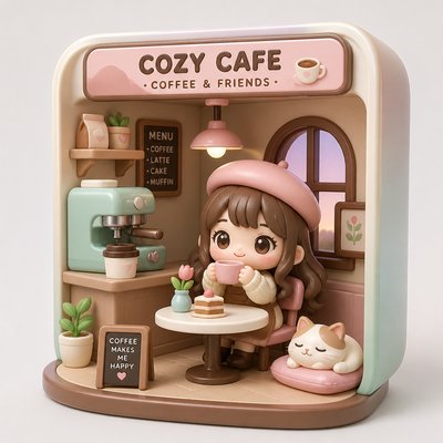 cozy cafe interior with warm lighting