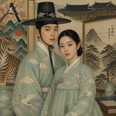 portrait of two people together — Seoul Art Style