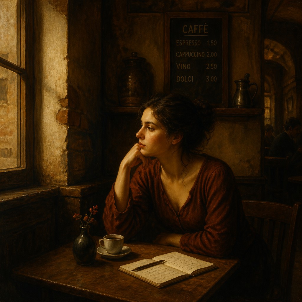 cozy cafe interior with warm lighting