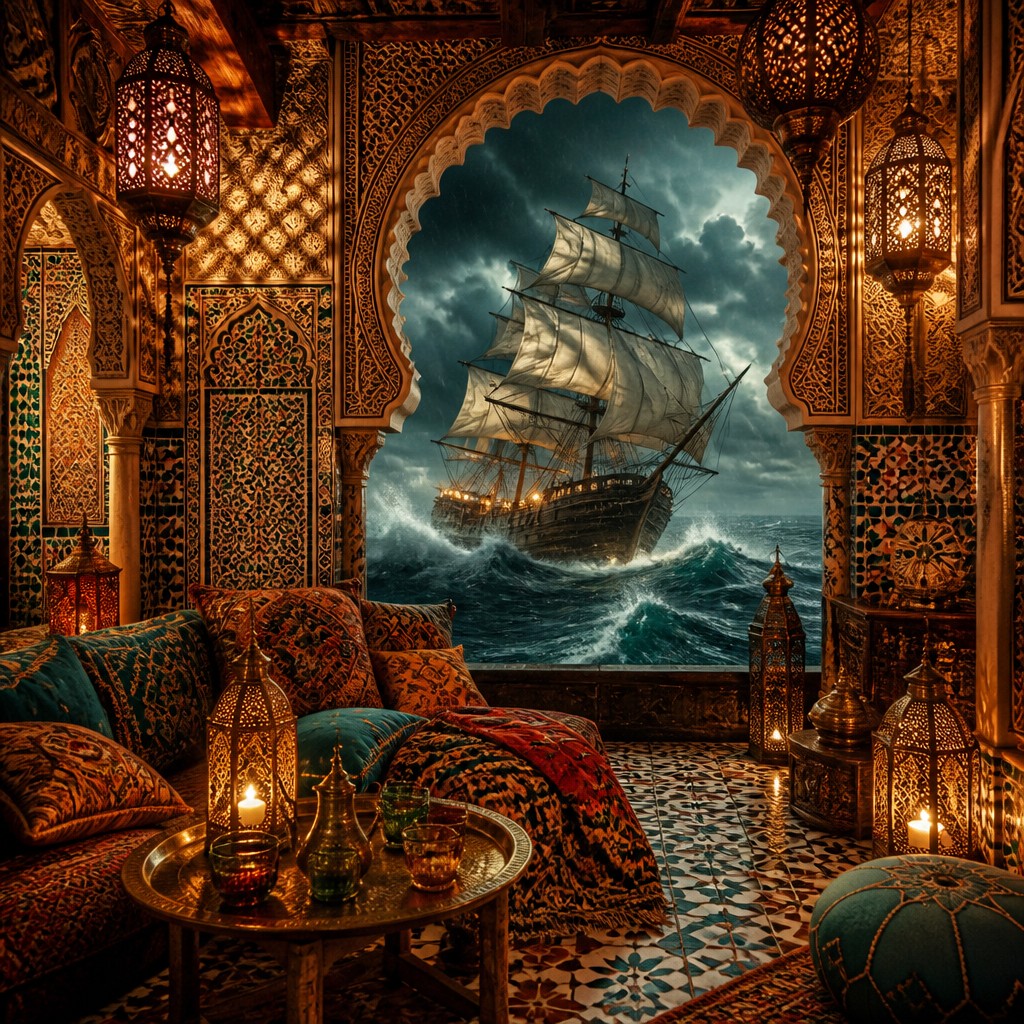 sailing ship on a stormy sea — Moroccan Interior Design