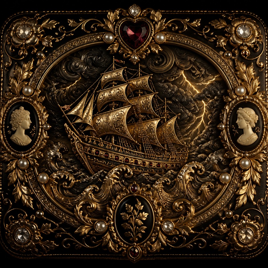 sailing ship on a stormy sea — Victorian Jewelry Design