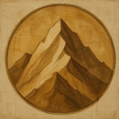 an emblem of a mountain peak inside a circle, simple bold shapes on a plain background, no text or lettering