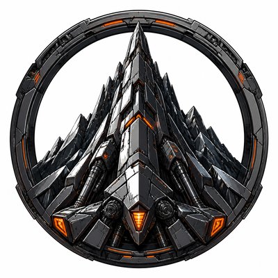 an emblem of a mountain peak inside a circle, simple bold shapes on a plain background, no text or lettering