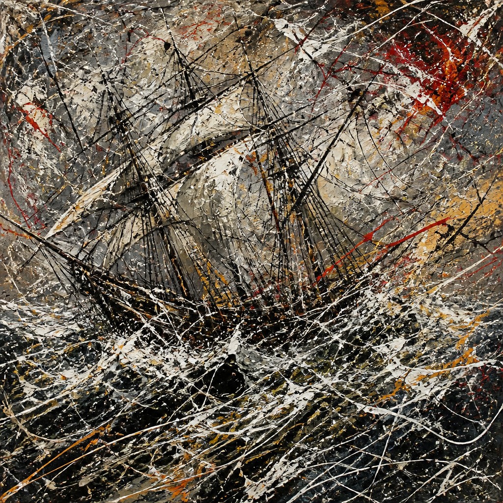 sailing ship on a stormy sea — Action Painting Art Style
