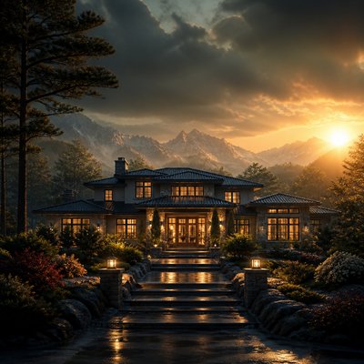 house with front view — Matte Painting Digital Art Style