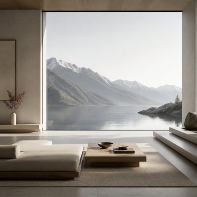 serene landscape with mountains and water