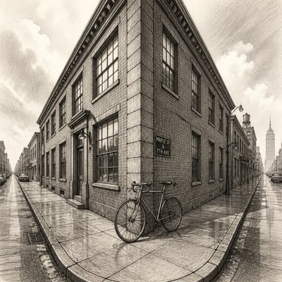 bicyle resting against a wall — Two-Point Perspective Art Style