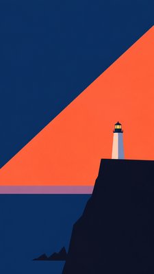 a lone lighthouse on a cliff at dusk under a dramatic sky, no text or lettering