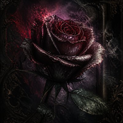 a single blooming rose with dew drops, close up