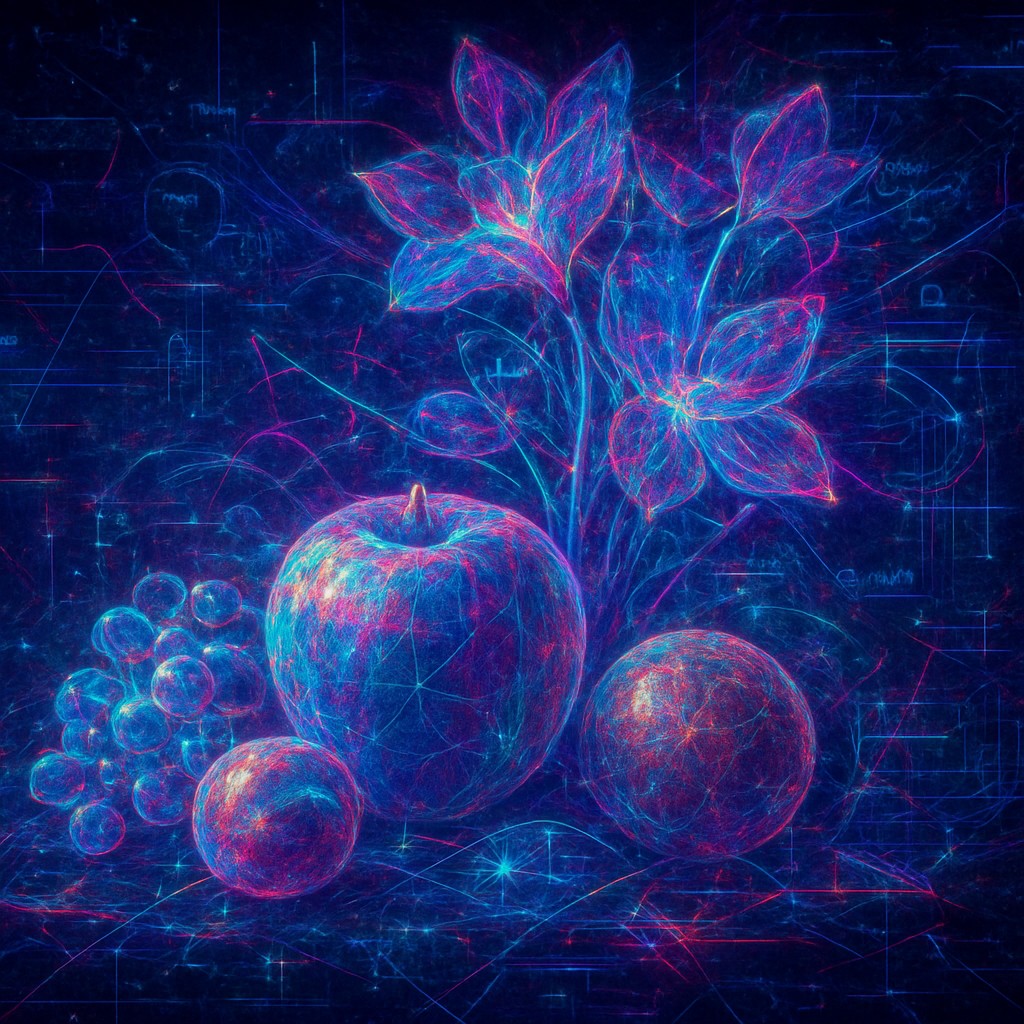 still life arrangement of fruits and flowers