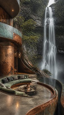 towering waterfall cascading down a cliff