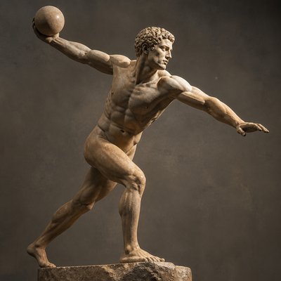 ancient greek athlete throwing a ball