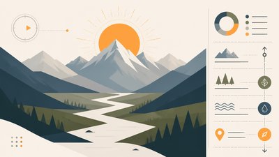 a vast valley with a river winding toward distant mountains at sunrise, no people, no text