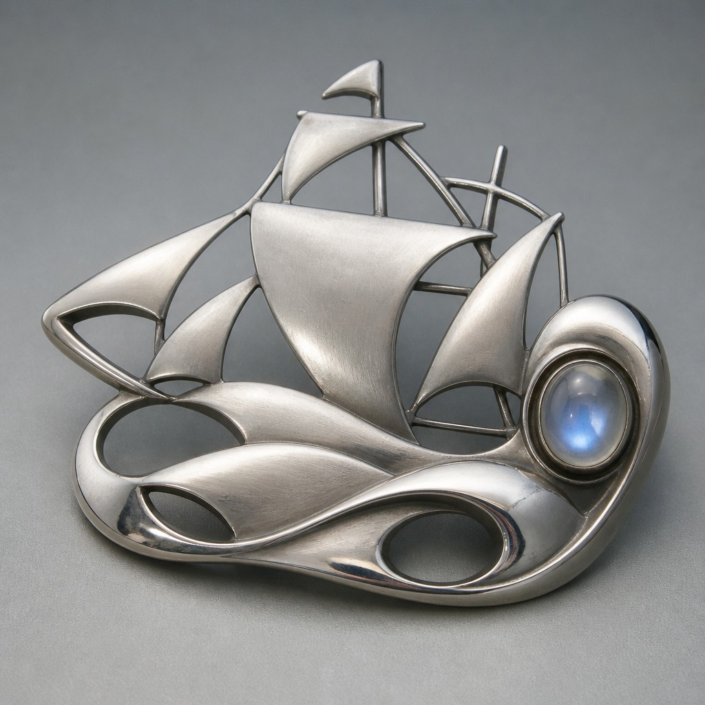 sailing ship on a stormy sea — Modernist Silver Jewelry Design