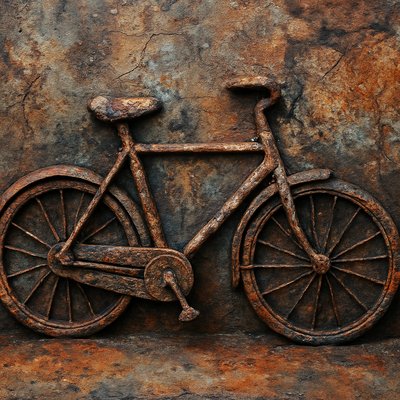 bicyle resting against a wall