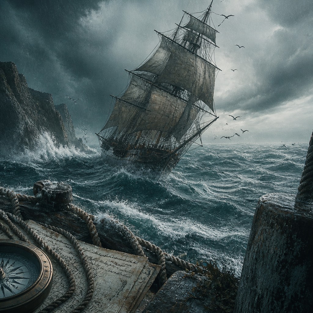 sailing ship on a stormy sea — Oceancore Aesthetic