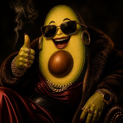 a happy avocado character giving a thumbs up, bold readable design on a plain background, no text