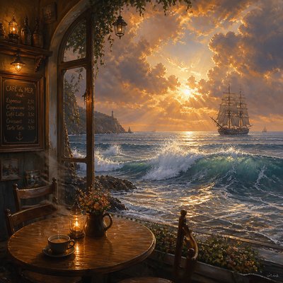 cozy cafe interior with warm lighting